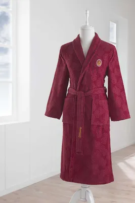 Immagine prodotto di Taç Beşiktaş JK Jacquard Shawl Collar Bathrobe – Accappatoio in cotone 100% – Motivo a club intrecciato e ricamo con logo