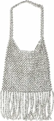 Produktbild von Damen Halfter-Neck-Accessoire, Grau, schimmernd, mit Fransen, 39 cm hoch, 37 cm breit