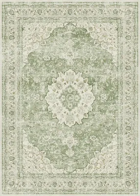 Image de Tapis vintage, 120x170 cm, vert - Lavable, antidérapant, doux, idéal pour le salon et la salle à manger