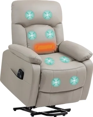 Image de HOMCOM Fauteuil releveur électrique avec fonction massage et chauffage, fauteuil relax électrique, dossier inclinable, ports USB, télécommande, coussin à ressorts, repose-pied et poche latérale, gris