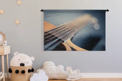 Produktbild von MuchoWow® Wandteppich Wandbehang Nahaufnahme der Saiten einer akustischen Gitarre 120x80 cm Tapisserie Dekoration Wandtuch - Wanddekorationen - Wandtücher