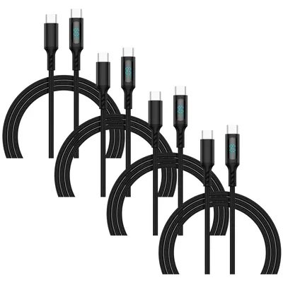 Zdjęcie produktu dla Kabel USB-C do USB-C do szybkiego ładowania 60 W PD, 1 m, z wyświetlaczem LED, kabel do ładowania i przesyłania danych do laptopa, tabletu i smartfona, czarny, Eaxus