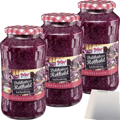 Produktbild von Hofgut Delikatess Rotkohl 3er Pack (3x720ml Glas) + usy Block