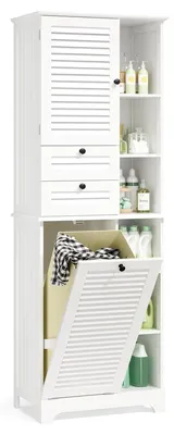 Produktbild von Hochschrank Badschrank Badezimmerschrank - 170 x 37 x 60 cm - Weiß - Mit Wäschekorb