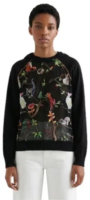 Produktbild von Desigual Fauna Damen Sweatshirt mit Kapuze und Stickerei schwarz S