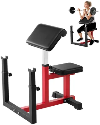 Obrázok produktu pre Posilňovacia lavička – Fitness lavička – Tréning na budovanie svalov – Nastaviteľná lavička na bicepsy – Nosnosť 200 kg – Čierna a červená