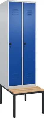 Produktbild von C+P Garderobenschrank "Classic Plus", Abteilbreite 30 cm, mit Sitzbank, Enzianblau (RAL 5010), 212x60x50 cm/ 2 Fächer
