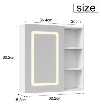 Image de Armoire de toilette à LED - Armoire de salle de bains murale - Anti-buée - 3 couleurs d'éclairage - Étagère réglable - 60 x 60 cm