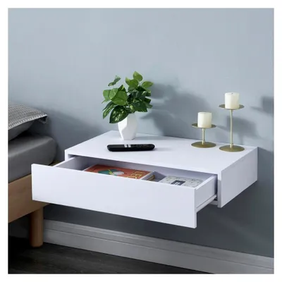 Produktbild von Wandregal Kärsämäki mit Schublade Hängeregal Weiß 60 x 35 x 12 cm