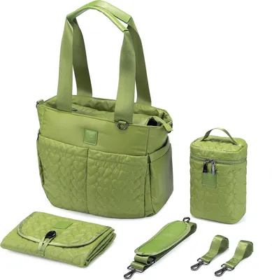 Produktbild von Brisby Florence Strapazierfähige Wickeltasche – Schultertasche – Wickeltasche – inkl. Kühltasche, Wickelunterlage und Kinderwagenhaken – Nylon – Grün