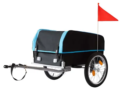Zdjęcie produktu dla Przyczepka rowerowa składana - 120 l - 150 kg - Pokrowiec przeciwdeszczowy - Flaga - Czarny i niebieski