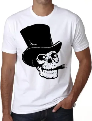Produktbild von Herren Grafik T-Shirt Totenkopf mit Zylinder und Zigarre – Skull With Top Hat And Cigar – Öko-Verantwortlich Vintage Jahrgang Kurzarm Lustige Druck