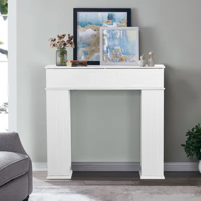 Zdjęcie produktu dla ProximaX Dekokamin, 107 cm, biały, wykonany z MDF, z miejscem do przechowywania, obudowa kominka w stylu rustykalnym