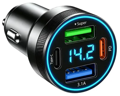 4-Port USB-C Zigarettenanzünder, 66 W QC3.0 & PD 30 W