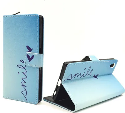 Produktbild von Handyhülle Tasche für Handy Sony Xperia Z5 Schriftzug Smile Blau