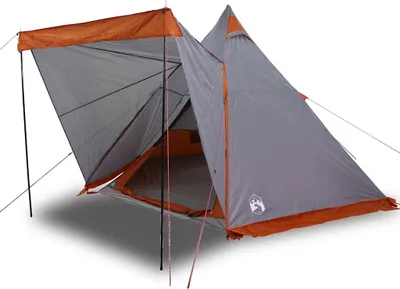 Image de vidaXL Tipi tente familiale 6 personnes Gris et orange Etanche