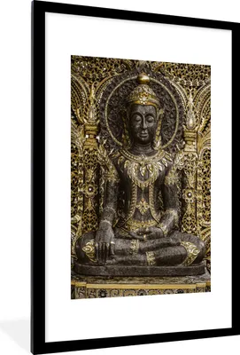 Produktbild von MuchoWow® MuchoWow® Gerahmtes Poster Buddha - Bild - Gold 60x90 cm - Poster mit zchwarzem Bilderrahmen - Dekoration - Wandposter Wohnzimmer - Hochwertig