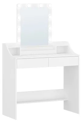 Productafbeelding van Make-uptafel - Kaptafel - LED-verlichting - 90 cm - Verstelbare helderheid - Spiegel - 2 lades - 3 open vakken - Wit