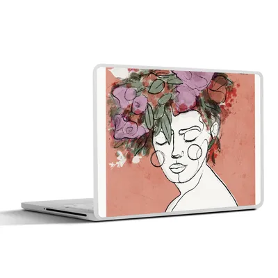 Produktbild von MuchoWow® Laptop Aufkleber Sticker Cover Porträt - Frau - Blumen - Pastell 25x18 cm - Laptop-Deko