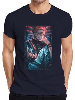 Productafbeelding van Jujutsu Kaisen, Sukuna, Demonenkoning, Vuurklauw, Anime, Heren T-shirt, Marineblauw, Maat M