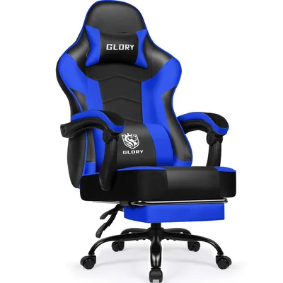 Produktbild von Aiibot Gaming Stuhl Bürostuhl Schreibtischstuhl Ergonomischer Gaming Sessel mit Fußstütze und Lordosenstütze, Wippfunktion90°-170°, Blau