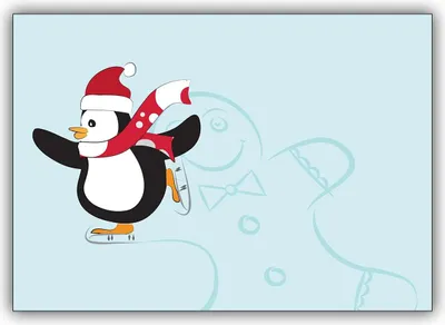 Produktbild von 4x Hübsche Weihnachtskarte mit Schlittschuh Pinguin und Lebkuchen