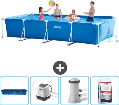 Produktbild von Intex-Schwimmbecken mit rechteckigem Rahmen – 450 x 220 x 84 cm – Blau – im Lieferumfang enthalten Abdeckung - Salzwassersystem - Filterpumpe für Schwimmbad - Poolsalz