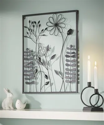 Produktbild von 3D Wandbild "Black Flowers" aus Metall, 43x58 cm, in edlem matt schwarz, Wanddeko, Wandschmuck