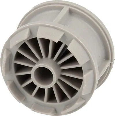 A close-up studio shot of a gray plastic faucet aerator insert.
