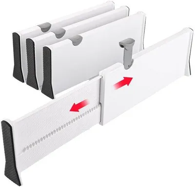 Produktbild von 4 Stück Schubladenteiler, verstellbare Schubladenteiler 33-55 cm, hohe Kunststoff-Schubladenabtrennung 12,7 cm, Schubladenorganizer für Küche, Schrank, Kommode, Badezimmer und Schlafzimmer, weiß
