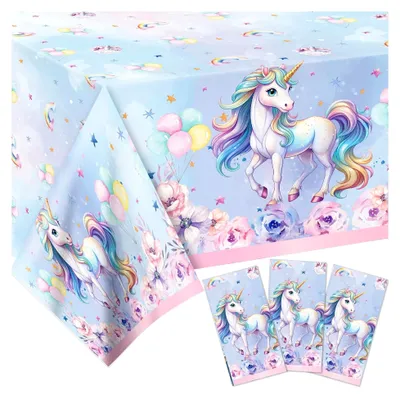Produktbild von 3 Stück Einhorn Tischdecken für Geburtstagsfeiern