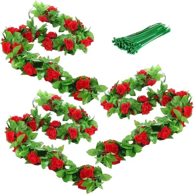 Productafbeelding van Set van 3 kunstrozenslingers, 230 cm met 42 bloemen, wanddecoratie en tafeldecoratie