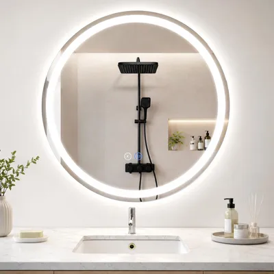 Produktbild von ZMH Spiegel Badezimmer Badspiegel mit Beleuchtung LED Badezimmerspiegel Rund Wandspiegel Bad 60cm Lichtspiegel Dimmbar 3000K-6500K