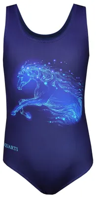 Produktbild von Aquarti Mädchen Badeanzug mit Ringerrücken Print, Farbe: Pferd/ Dunkelblau, Größe: 158