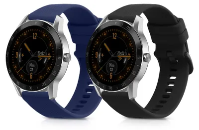 Produktbild von kwmobile 2x Uhrenarmband für Blackview X1 Smartwatch Armband - Fitnesstracker Band Set aus TPU Silikon - Ersatzarmband Smartwatch - Schwarz Dunkelblau