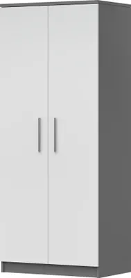 Produktbild von Drehtürenschrank Kleiderschrank Schrank Jugendkleiderschrank 80cm Grau/Weiß Alufarbene Griffe - MEGAN 06