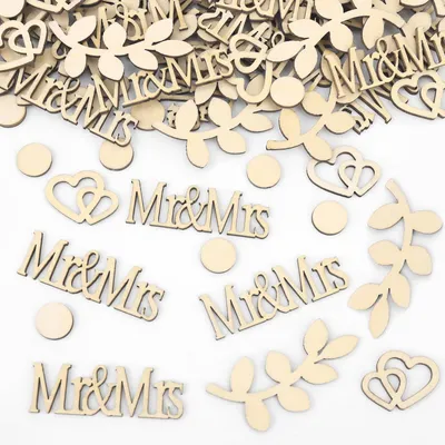 Produktbild von Holz-Konfetti-Herzen "Mr. und Mrs." zur Dekoration für Hochzeiten, 100 Stück