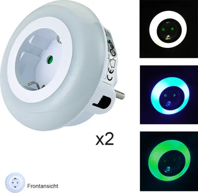 Produktbild von LED Nachtlicht-Steckdosen-Adapter Orientierungslicht LED-Licht mit Dämmerungssensor und Steckdose : 2er Set