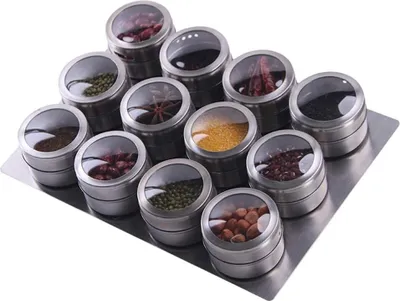 Obrázek produktu pro Magnetické kořenky, 12 kusů, nerezové nádoby na koření s magnetickým dnem, na kuchyňskou stěnu a do lednice