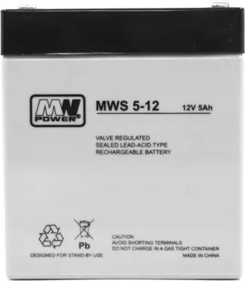 Produktbild von MW Power MWS 5-12, Plombierte Bleisäure (VRLA), 12 V, 1 Stück(e), Schwarz, Grau, 5 Ah, 5 Jahr(e)