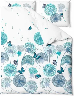 A bedding set with a dandelion and butterfly pattern.