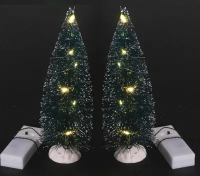 Produktbild von 2er Set künstliche Tanne Dekotanne 22cm mit weißer LED Lichterkette warmweiß