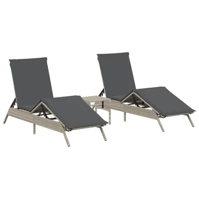 Produktbild von Sonnenliegen 2 Stk. mit Tisch Hellgrau Poly Rattan