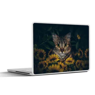 Produktbild von MuchoWow® Laptop Aufkleber Sticker Cover Katze - Gelb - Blumen - Botanisch 36.5x27.5 cm - Laptop-Sticker