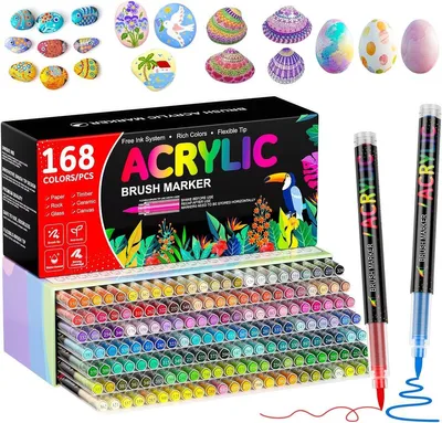 Productafbeelding van PromoHome® Acrylstiftset met 168 stuks – Waterbestendige acrylmarkeerders met flexibele punt, geschikt voor steen, glas, keramiek, canvas, papier en hout