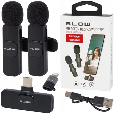 Zdjęcie produktu dla Mikrofon USB-C bezprzewodowy + adapter Lightning, zasięg 20 metrów, zestaw 2 sztuki