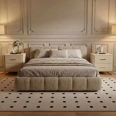 Produktbild von ProximaX Nachttisch mit 2 Schubladen, Beige Samt, Goldene Metallbasis, Modernes Design, 40x40x50cm