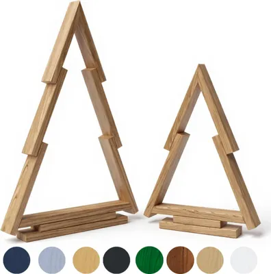 Obrázek produktu pro be4nature Sada dřevěných vánočních stromků, 2 kusy, 38 a 55 cm, borovicové dřevo, béžová, přírodní vánoční dekorace