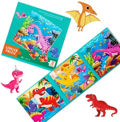 Produktbild von Habarri | Magnetpuzzles - Baufahrzeuge - Motiv Dinosaurier - Stufe 3 - Magnet Puzzles ab 3 Jahren - Magnetspiel - Reisespiel