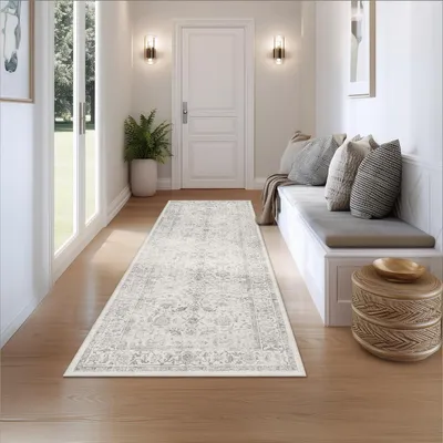 Immagine prodotto di Tappeto corridoio, 60x180 cm, grigio, lavabile, tappeto da cucina, motivo vintage
